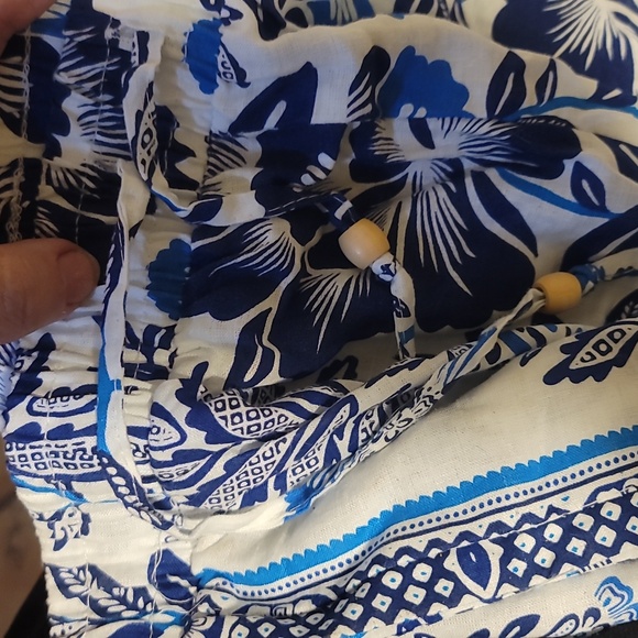 Rachel zoe Floral Blue White rayon linen blend wide leg Pants Small - Picture 4 of 6